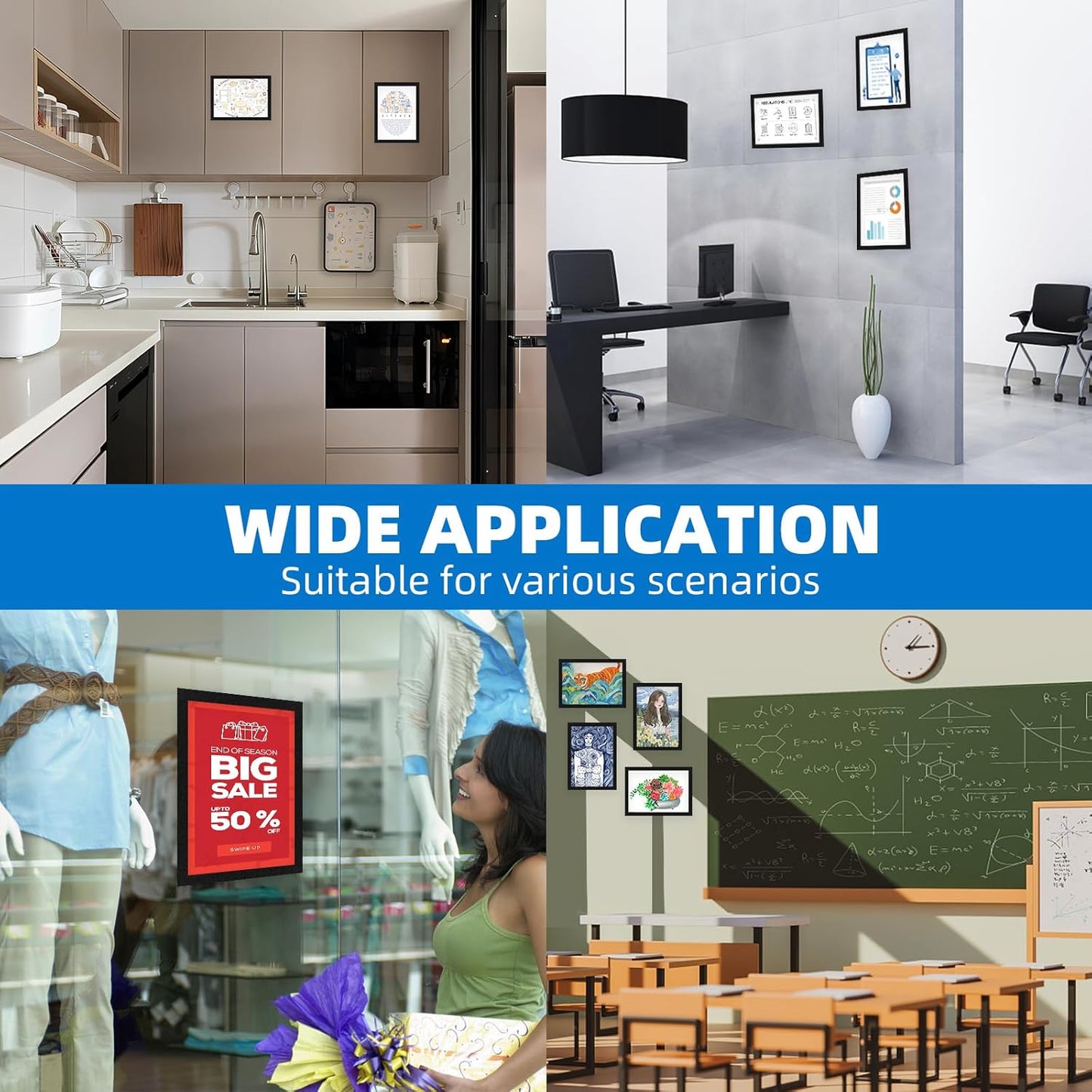 Magnetic Sign Holder 8.5 x 11-10 Pcs Double Sided Magnetic Frames for Refrigerator Reusable Adhesive Frames for Walls Window Door Sign Holder PVC Magnetic Picture Frame Document Holder