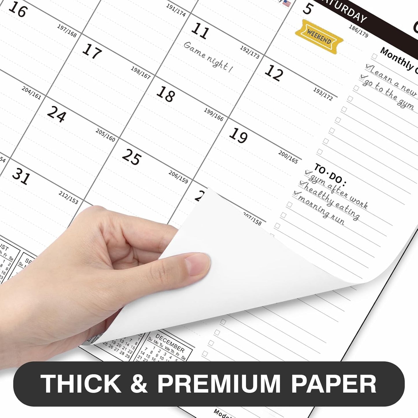 Ospelelf Magnetic Calendar 2025-2026 for Refrigerator, Desk Wall Calendar, July 2025 to December 2026, Monthly Large Planner Pad with Plastic Cover 17" X 12" Black