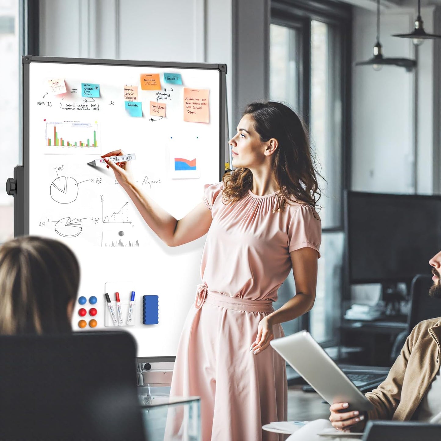 Rolling Whiteboard on Wheels, Double-Sided Magnetic Dry Erase Board with Stand, Mobile White Board for Office, Classroom, Home (32" x 48")