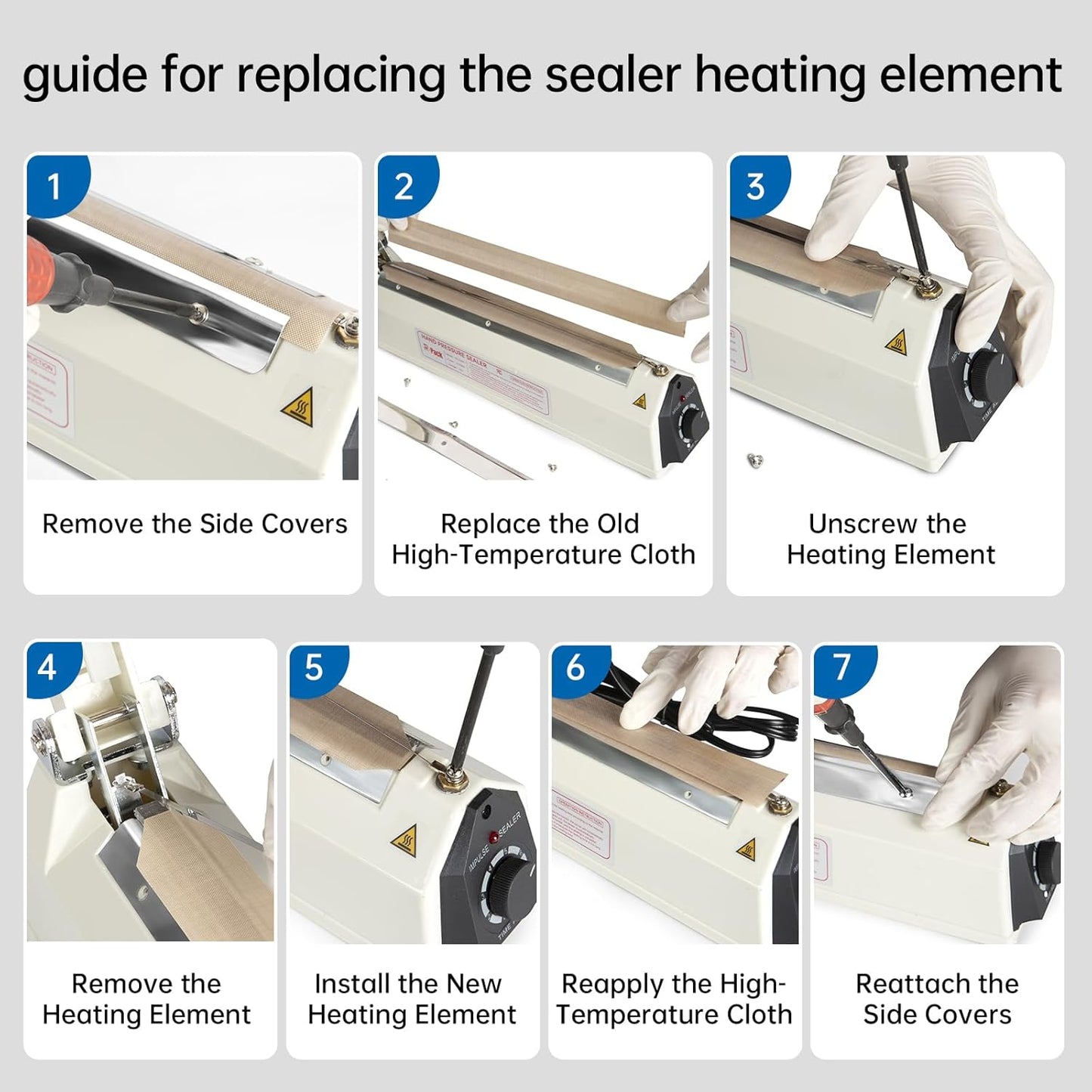 Impulse Heat Sealer with Cutter, Heavy-Duty Bag Sealing & Cutting Machine, 2 Extra Replacements (White, 8-Inch)