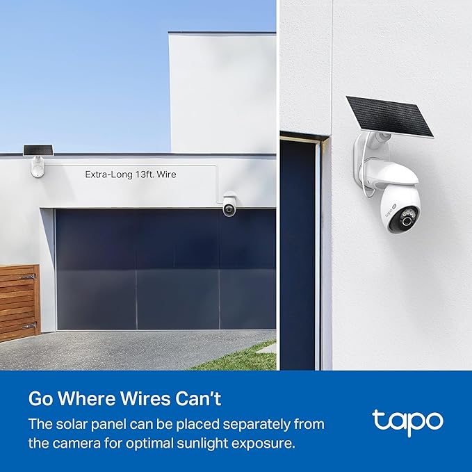 Tapo 4K Outdoor Camera Wireless, Battery Camera w/Solar Panel, Pan/Tilt, 360ยฐ View, 24/7 Capture, Free Person/Vehicle Detect, Night Vision, SD/Cloud, Works w/Alexa and Google Assistant, VistaCam 360