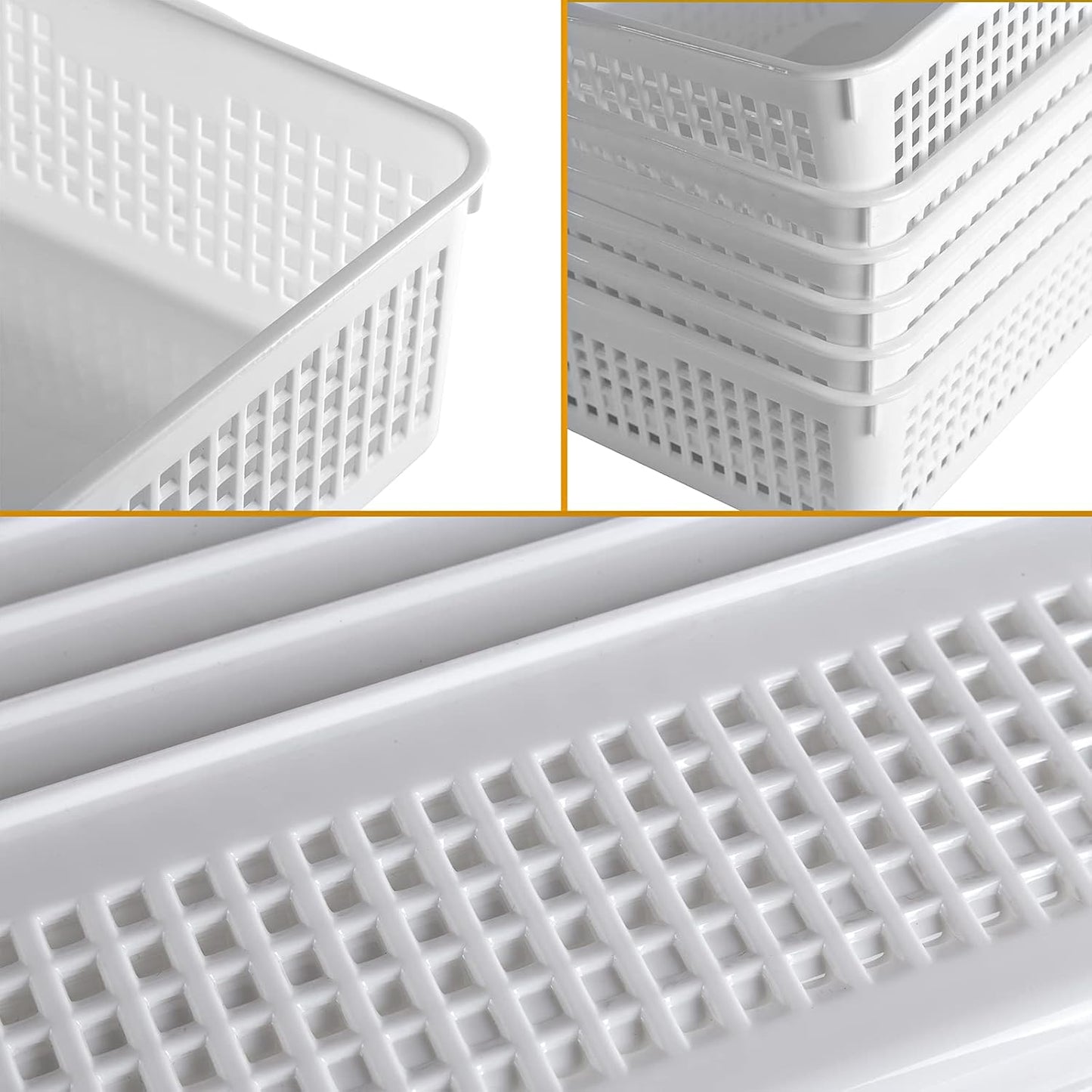 A4 Size Plastic Storage Basket,Desktop File Paper Letter Organizer Tray, 6-Packs (White)