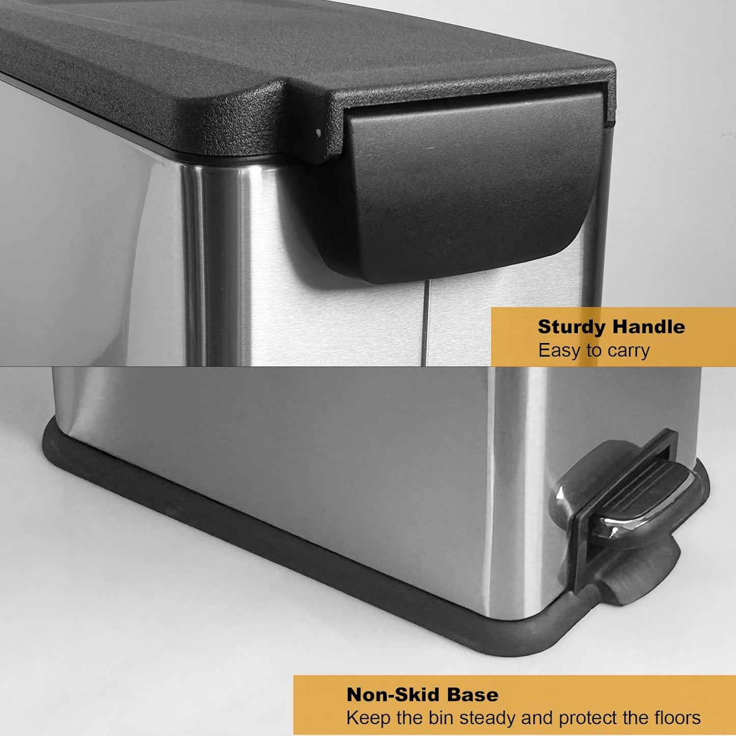 12 Gallon Trash Can with Lid,45L Kitchen Garbage Can,Stainless Steel Trash Can for Narrow Spaces with Soft-Close Lid, Inner Bucket, and Step-on Pedal