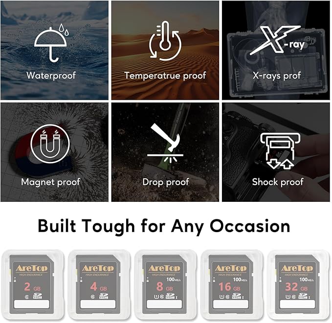 AreTop SD Card 16GB, 5 Pack UHS-I Class 10 SDHC Memory Card, 5 Pack 16GB Full HD Video Secure Digital Cards for Cameras, DSLR, Action Cams and Trail Camera