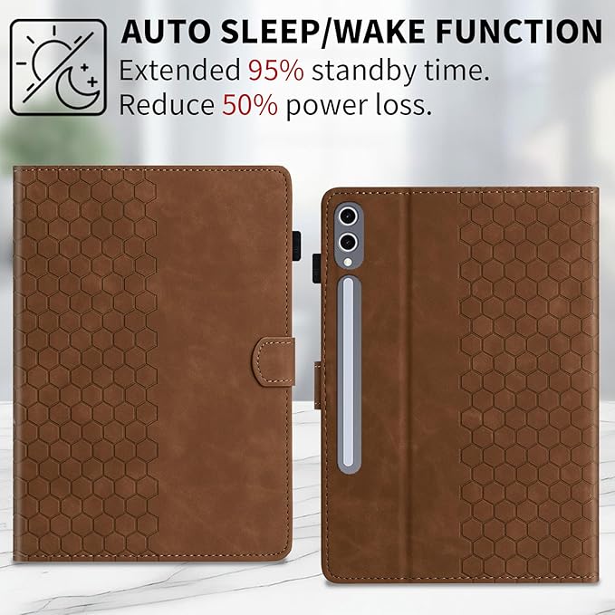 Case for Samsung Galaxy Tab S10 Plus 2024/ S9 FE Plus 5G 12.4 Inch 2023, Multi-Angle Viewing Smart Stand with Pocket Auto Wake/Sleep PU Leather Tablet Cases Flip Folio Cover Brown