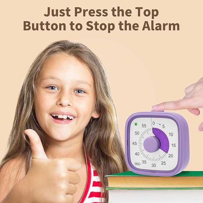 ADHD Timer, Pomodoro Timers for Kids Adults, 60-Minute Countdown Desk Timer for Productivity, Silent ADHD Tools for Kids Toddlers, Kitchen for Cooking (Purple)