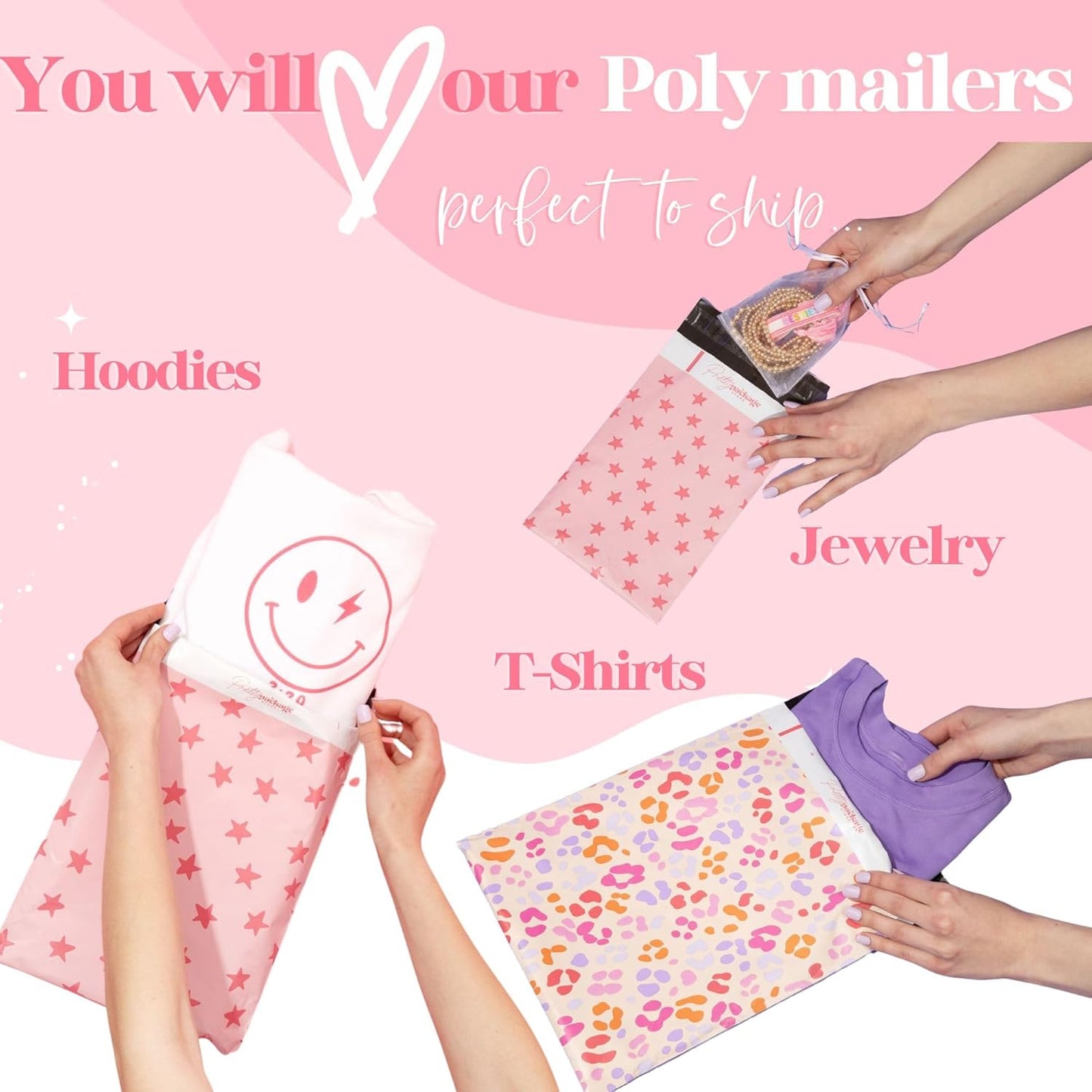 6x9 Designer Poly Mailer 100 Pack Heavy Duty Waterproof Self Seal Shipping Bags for Small Business Large Mailing Envelopes Bulk Tear Resistant Cute Packaging Preppy Leopard