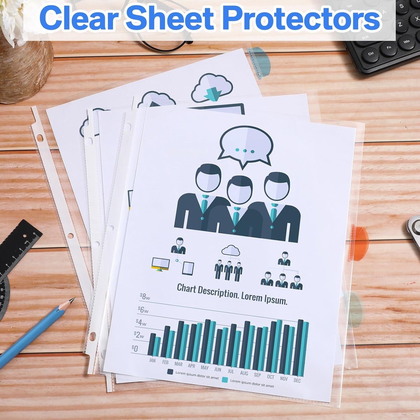 ReliThick 32 Set of 256 Pack Clear Binder Sheet Protectors with Tabs for 3 Ring Binder 8 Tab Binder Dividers with Pockets and Tabs Plastic Page Protector Insertable Index Divider, 8.5 x 11 Inch