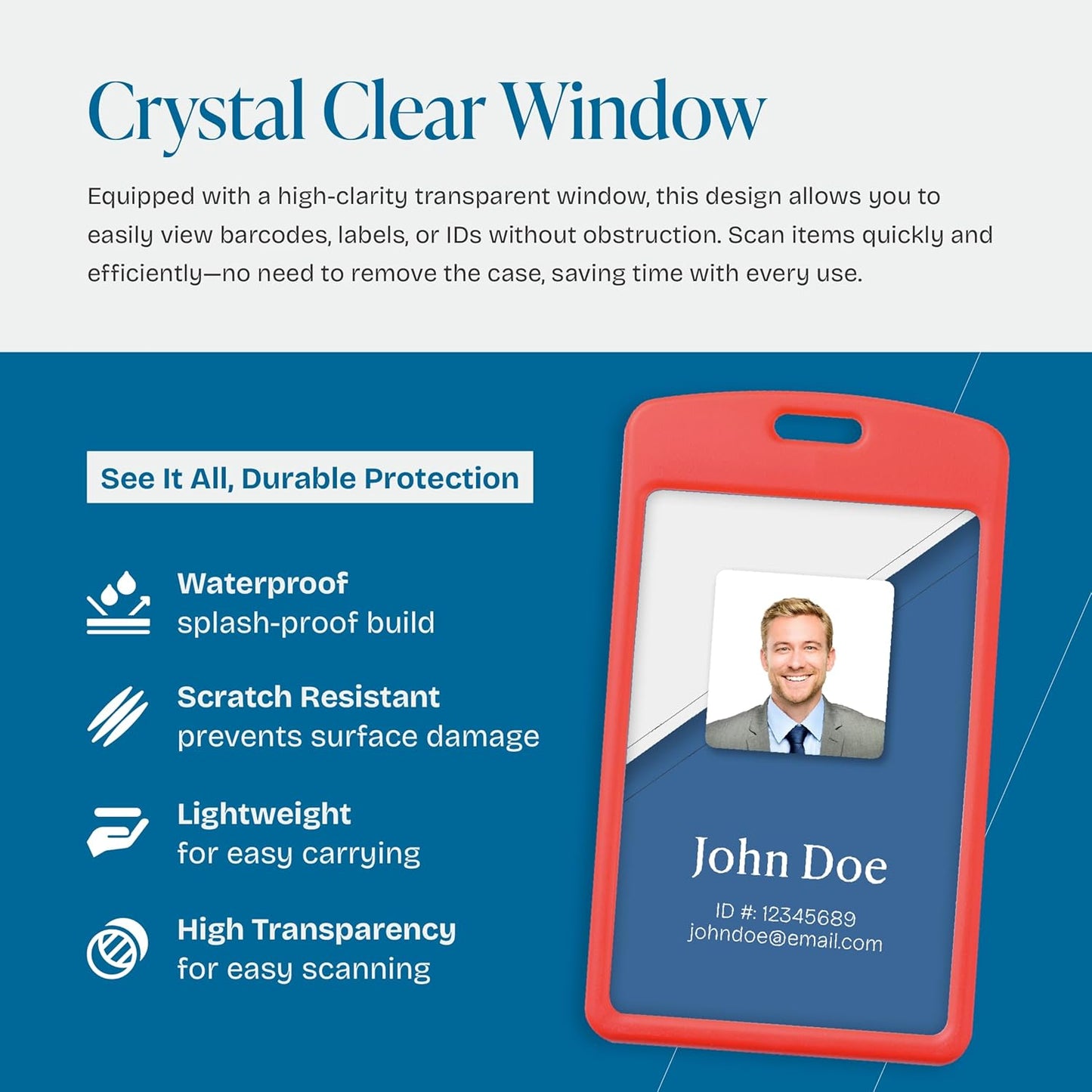 Will Well Vertical Sliding Badge Holder for Lanyards - Hard ABS Plastic 4.13" x 3.3" Protector Fits Up to 2 Standard-Sized Cards, Lightweight Secure Quick-Access Slide Cover Design - 6-Pack, Red