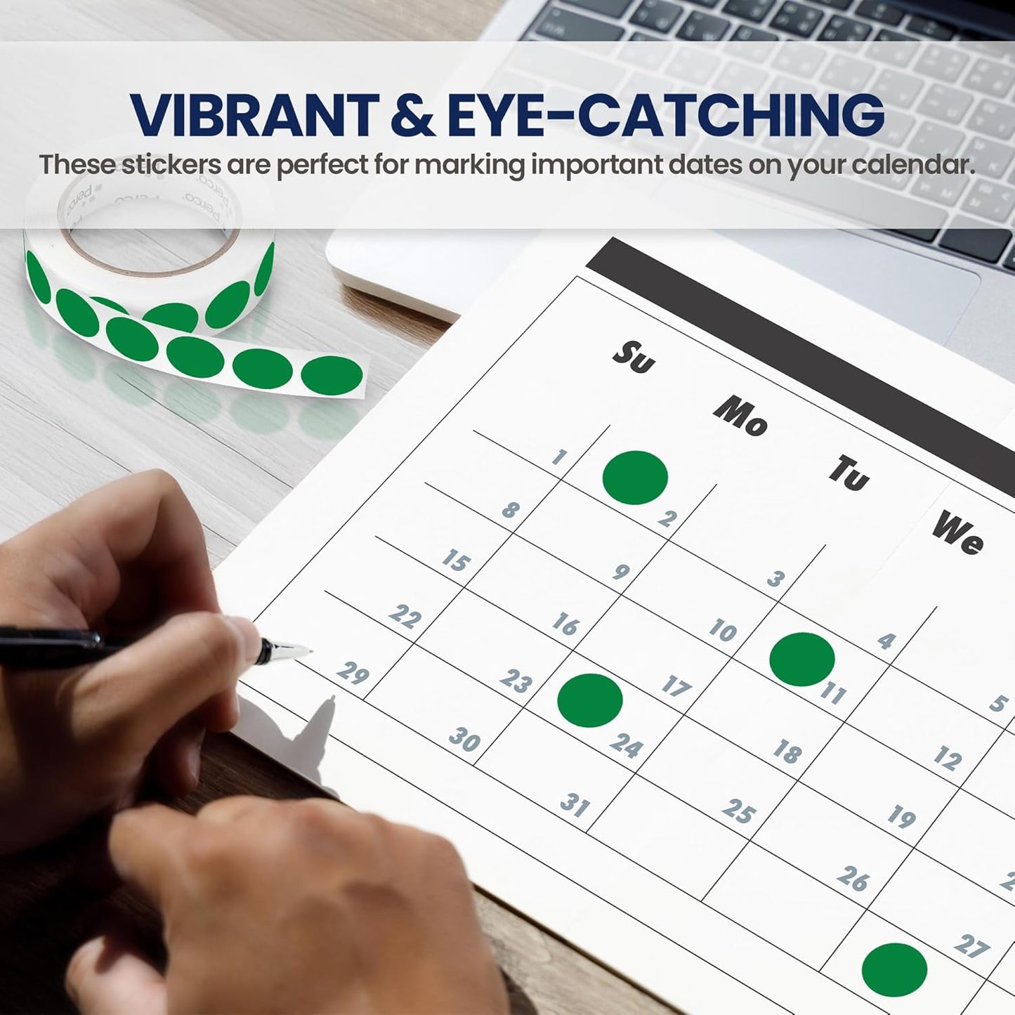 Perco Green 1-Inch Round Circle Dot Sticker Labels with Removable Adhesive – 1,000 Labels per Roll – Versatile, Vibrant Colors, Reliable Hold, No Residue, Perforated for Convenient Use – Made in USA