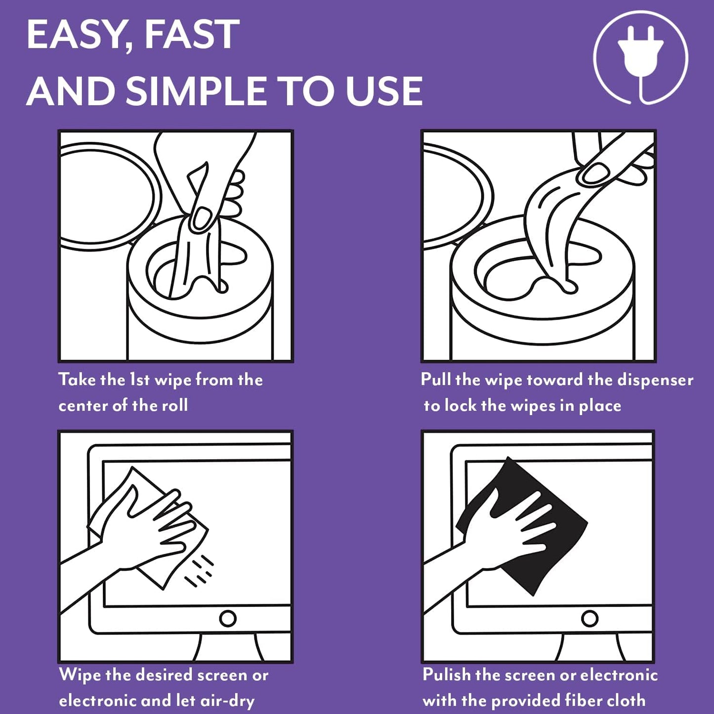 Screen Cleaner Wipes: Electronic Wipes for Screens - Computer Screen Wipes for Lens, Phone, Tv Screen and Monitor Cleaning - Tech Wipes & Microfiber Cloth (Canister, 50 Count)