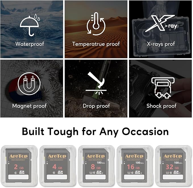 AreTop SD Card 32GB, 5 Pack UHS-I Class 10 SDHC Memory Card, 5 Pack 32GB Full HD Video Secure Digital Cards for Cameras, DSLR, Action Cams and Trail Camera