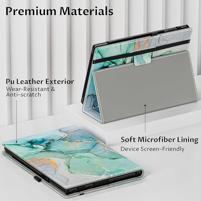 VORI Case for All-New Amazon Kindle Fire HD 10 Tablet (13th/11th Generation 2023/2021 Release) and Fire HD 10 Plus - Slim Folding Stand Folio Cover with Auto Wake/Sleep & Hand Strap, Emerald Marble