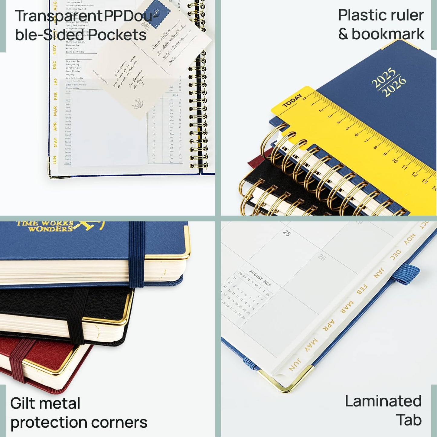 POPRUN Monthly Planner 2025-2026 Spiral Hardcover (6.25'' x 8.5''), 18 Months Calendar (Jul.2025 - Dec.2026)- 2 Pages per Month with Dotted Note Pages, Sunday Start, Laminated Tab - Light Pink