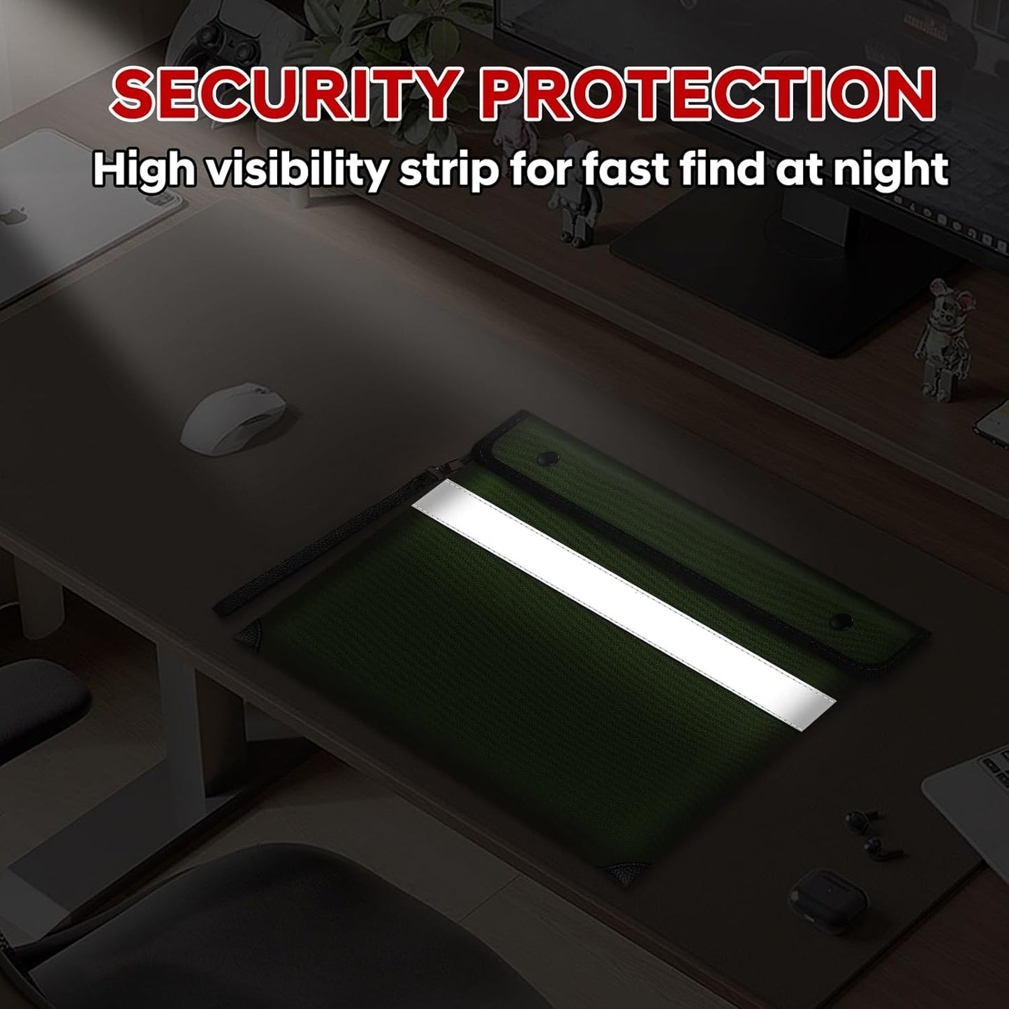 Upgraded Fireproof Document Bag 5200°F Heat Insulated,11"x7.7"Waterproof Fireproof Money Bag with Water-resistant Zipper,Fireproof Envelopes for Documents,Cash,Valuables(Green)