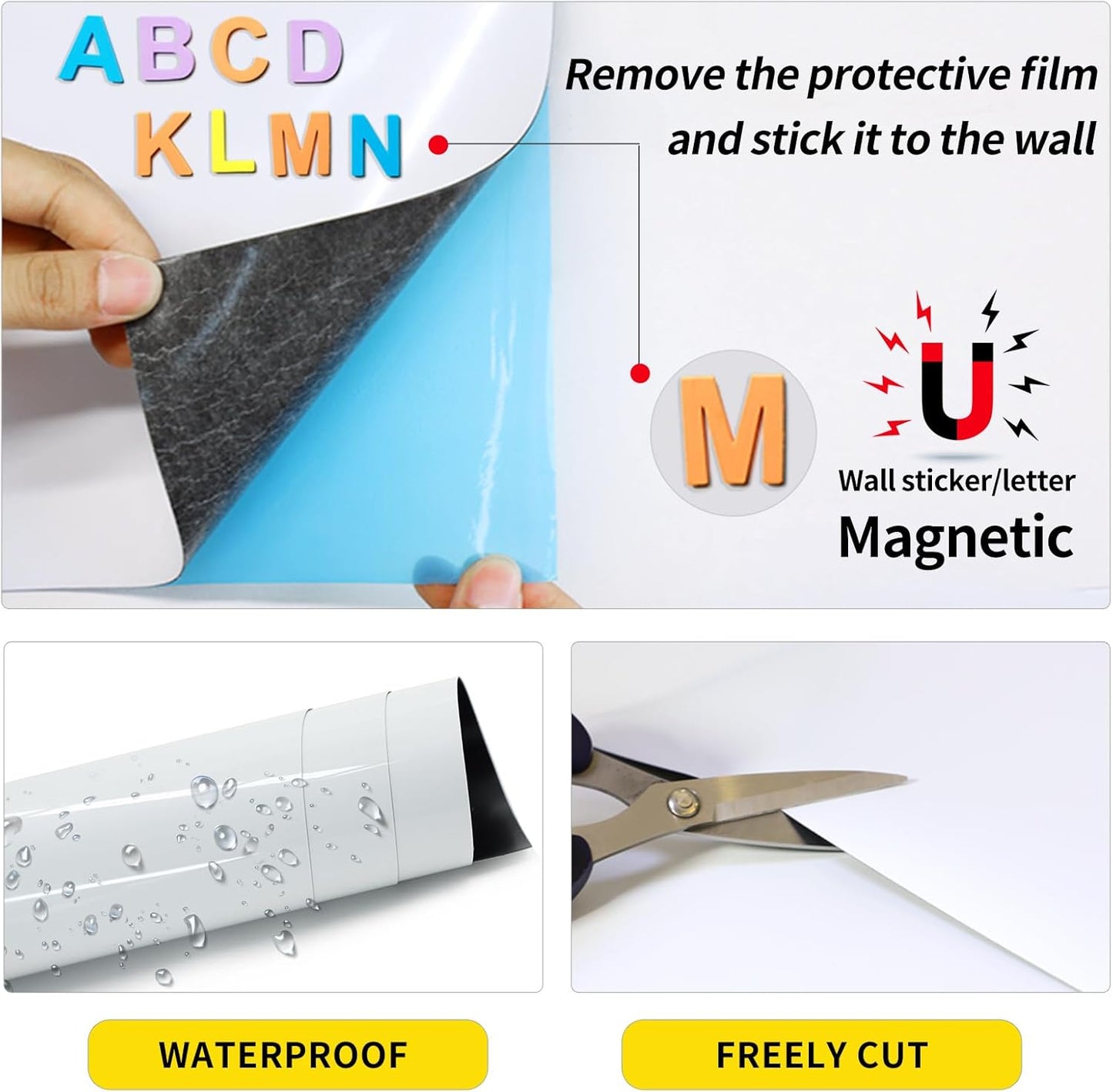 Magnetic Whiteboard Contact Paper 24" x 36" Peel and Stick Dry Erase White Board for Wall Self-Adhesive Decal Wallpaper Sticker for Office, Home, with Marker, Eraser and Magnet