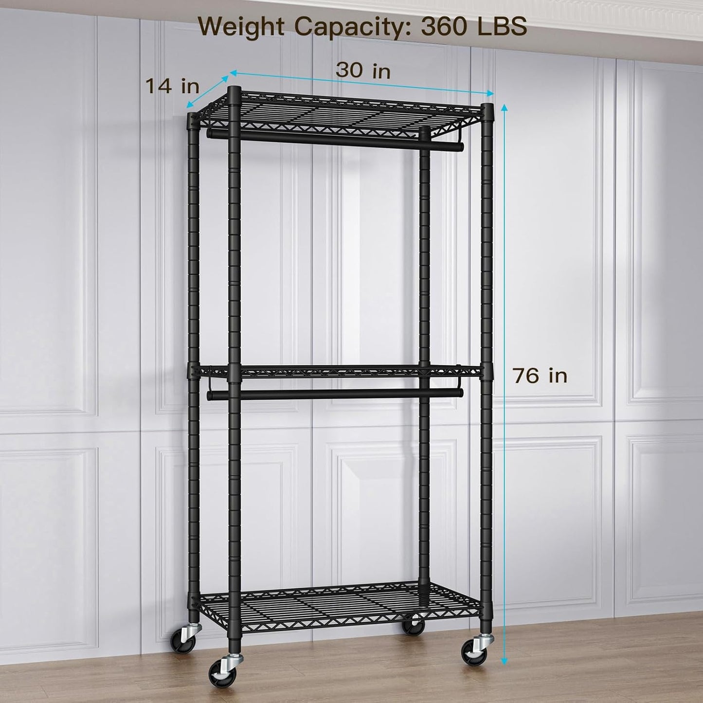 Heavy-Duty Portable Closet, 30"W x 14"D x 76"H, Black, Carbon Steel