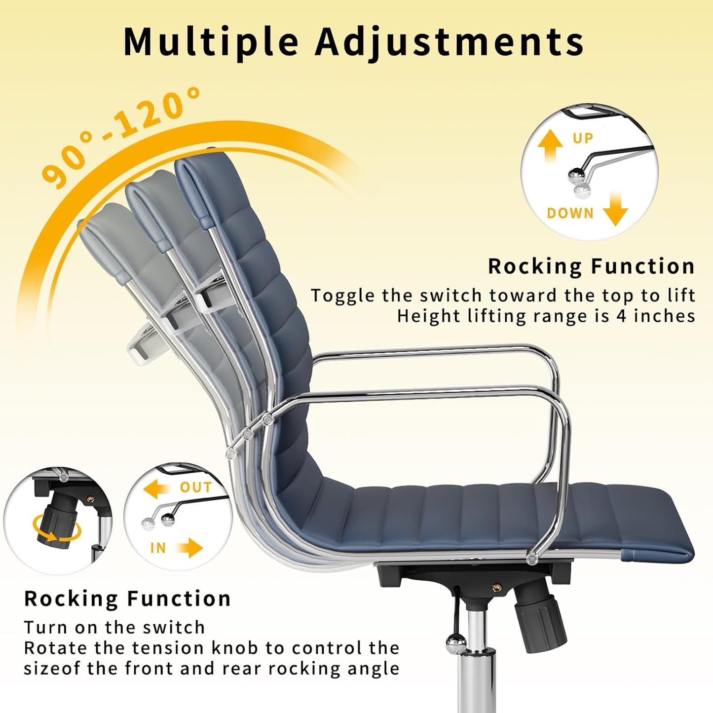 Chair, Desk Computer Chair ,with Armrests ,Ergonomic Office Chair for Home and Office, 17.32 x 22.83 x 35.43 inches, Multiple Colors (Navy)