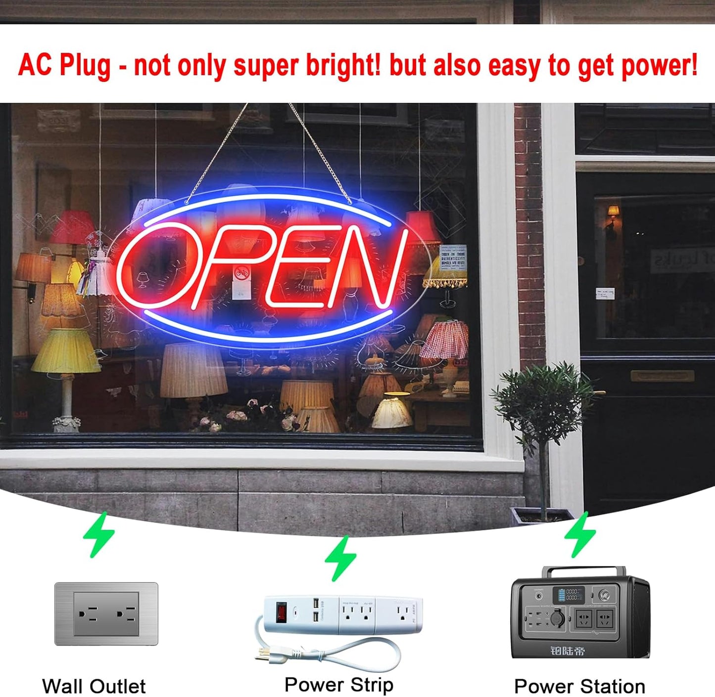 22" X 11" Led Neon Open Signs for Business, Large Open Signs, Plug In Electric Light Up with ON/OFF Switch, Ultra Bright Open Sign for Bar Salon Coffee Stores Club Hotel (Oval)