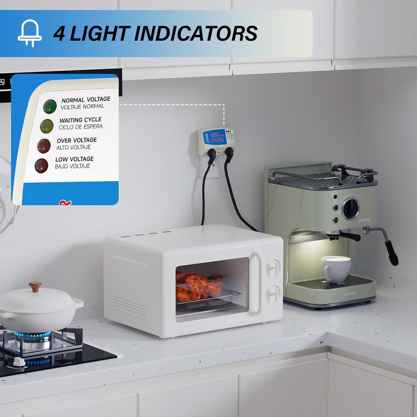 BSEED Surge Protector for Home Appliance 3 Outlet Surge Protector for Refrigerator Voltage Protector for TV, PC, PS5, Air-Conditioning and Other Valuable Household Electronic 125V, 1875W, 4 Pack