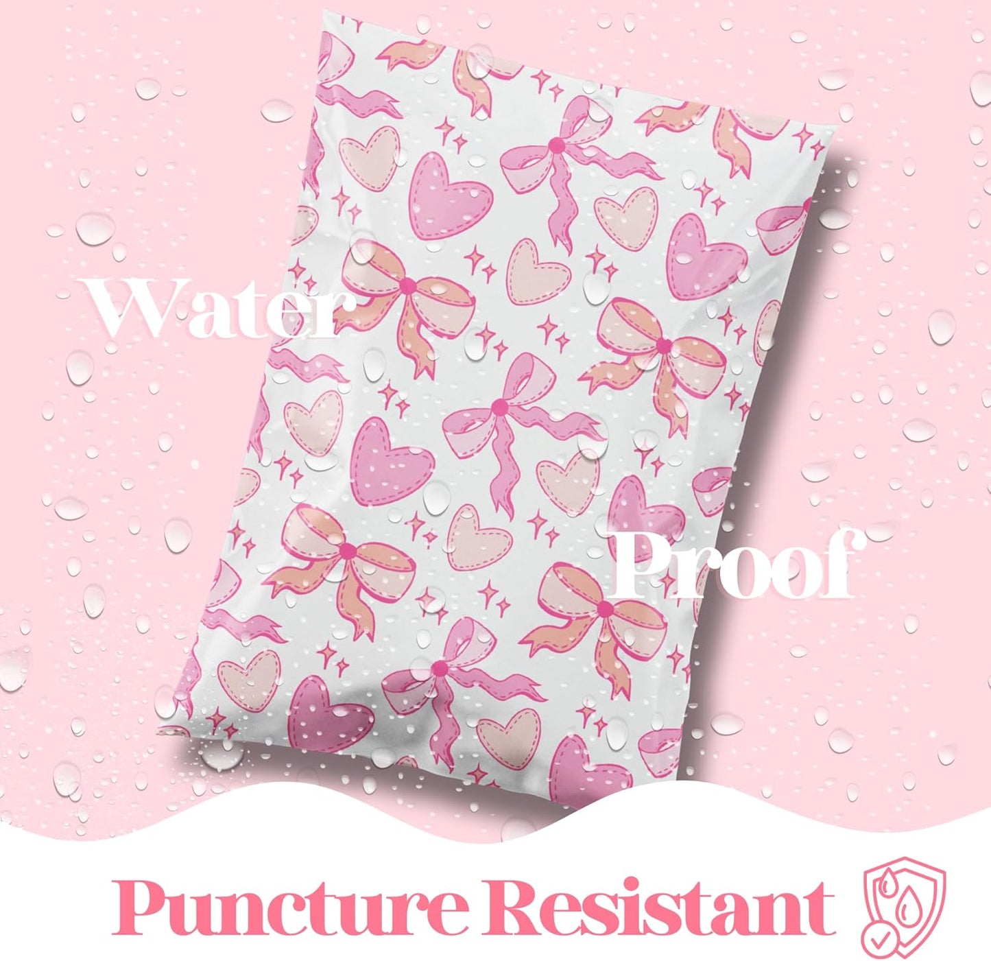 14.5x19 Designer Poly Mailer 100 Pack Heavy Duty Waterproof Self Seal Shipping Bags for Small Business Large Mailing Envelopes Bulk Tear Resistant Packaging Coquette Bows Hearts