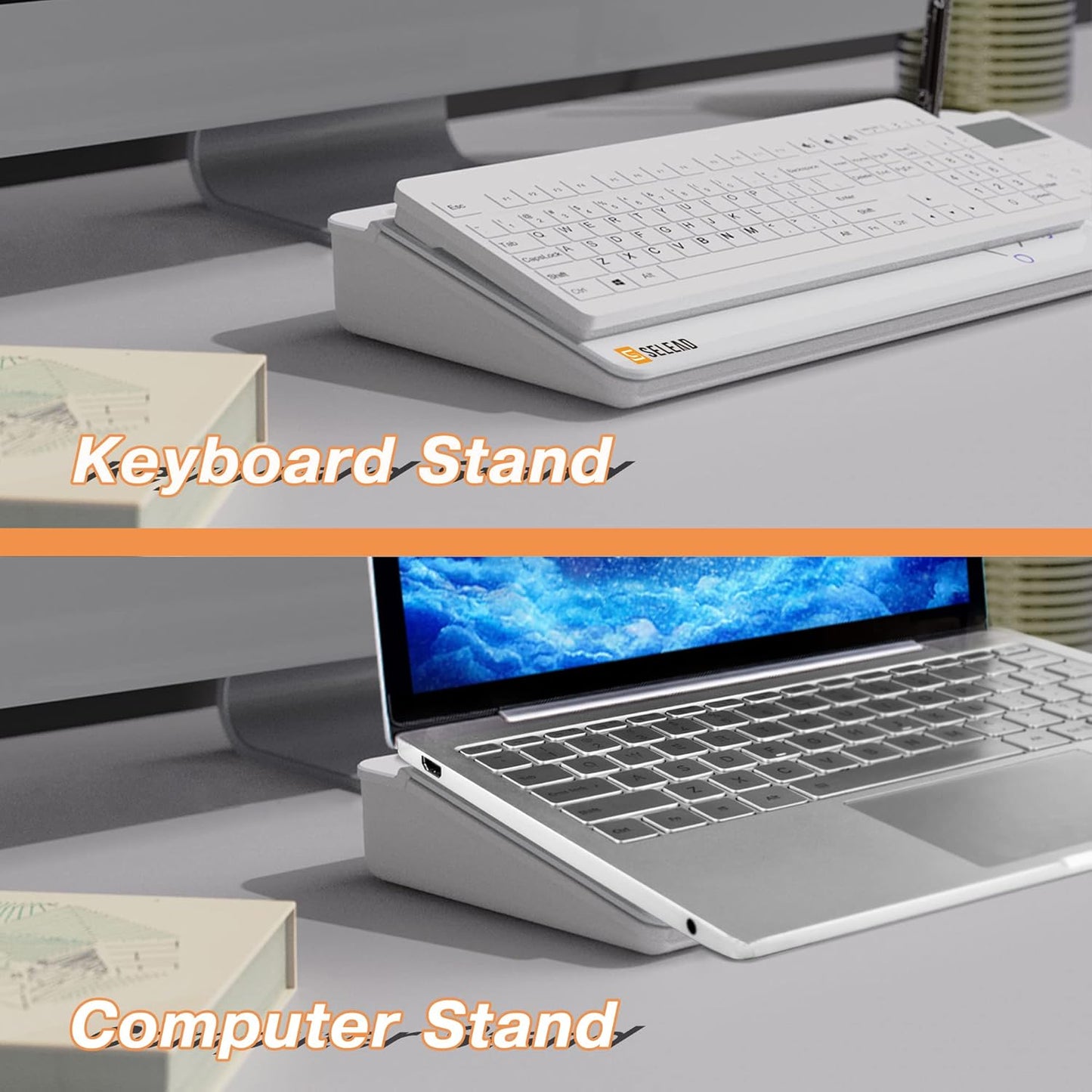 SELEAD Desktop Glass Whiteboard with Calculator & Built-in Mirror, Dry Erase White Board Computer Pad Keyboard Stand with Organizer Drawer, Desk Accessories for Home, School, Office