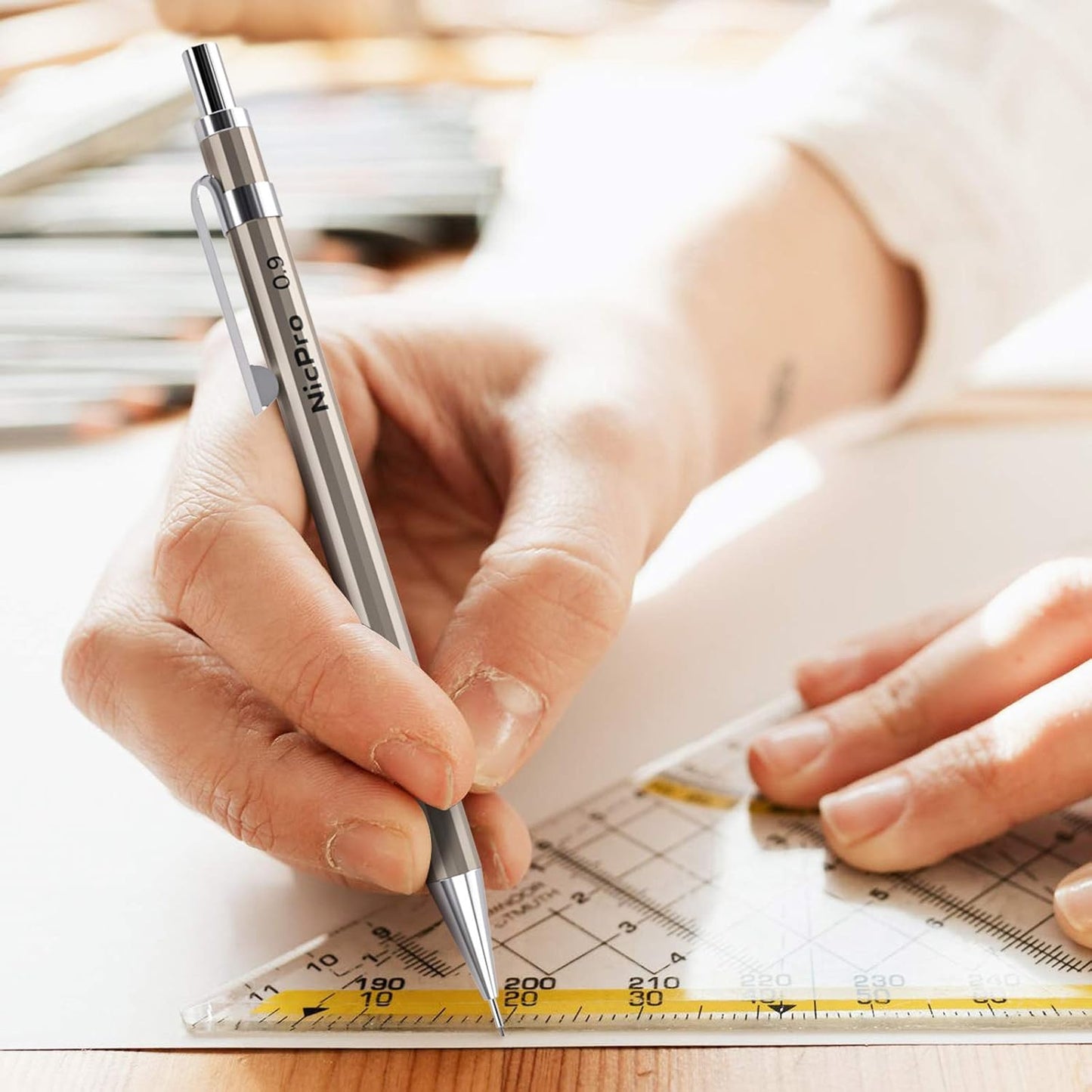 Nicpro 2 PCS 0.9 mm Metal Mechanical Pencils Set, Drafting Pencil for Artist Writing, Sketching, Drawing, with 4 Tubes HB Lead Refill & Erasers, Erasers Refills & Storage Case