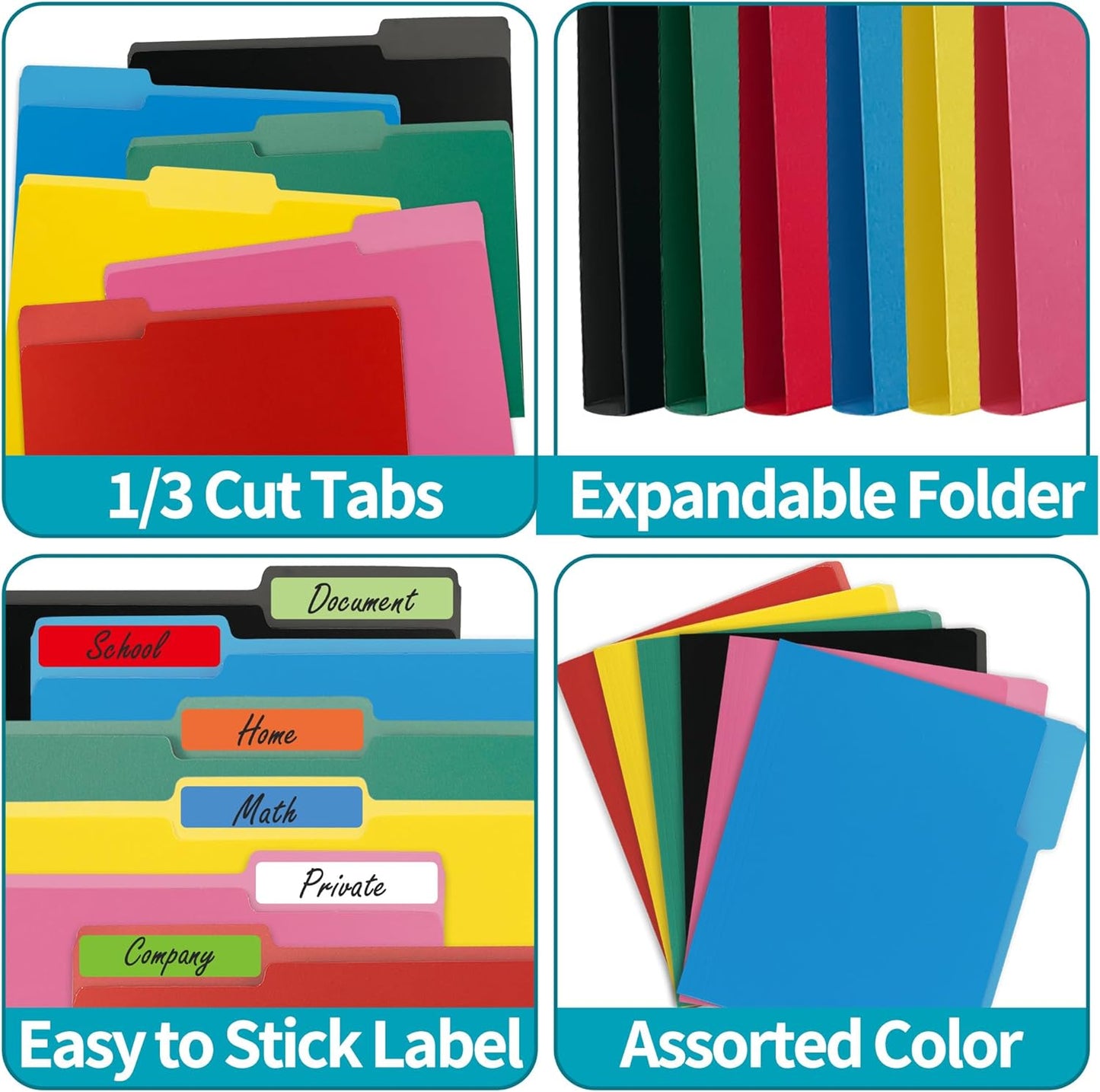 100 Packs File Folder,1/3-Cut Tabs,File Folders Letter Size,8.5x11 Pink File Folders for Office,School and Home,Organizer Documents