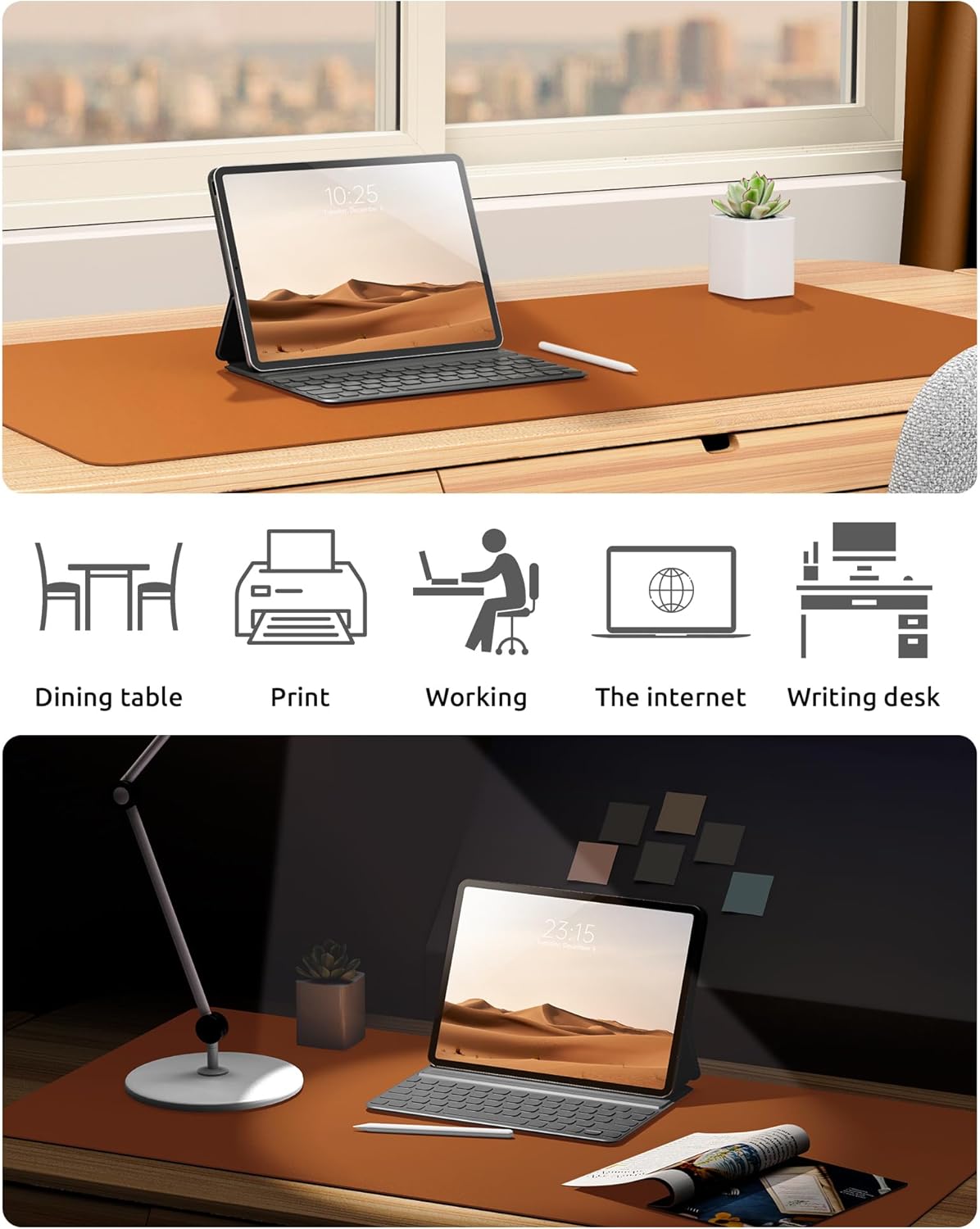 YSAGi Desk Pad Protector, Large Mouse Mat, Non-Slip PU Leather Waterproof Laptop Desk Blotter/ Writing Pad for Office and Home (23.6" x 13.8", Brown)