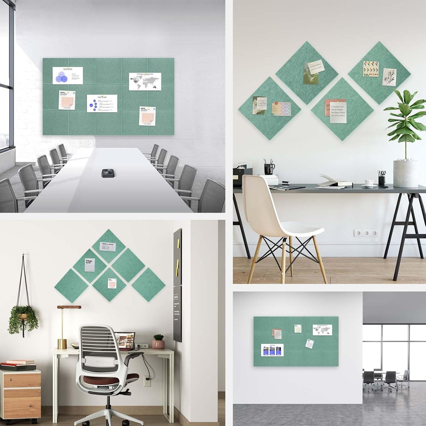 Large Cork Board for Office Wall Decor,48"x36"-12 Pack Felt Wall Tiles with Safe Removable Adhesive Tabs, 1/2" Thick, Felt Bulletin Board Pin Board Cork Boards for Walls - Sage Green