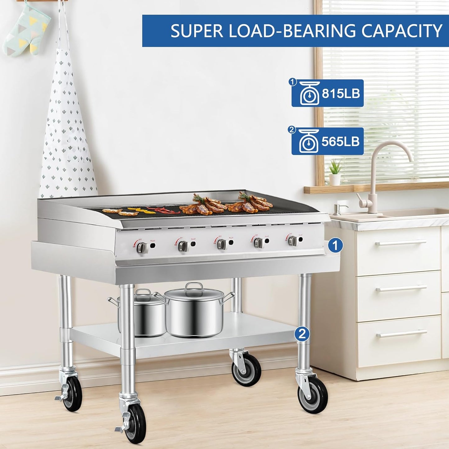 HARDURA Stainless Steel Equipment Work Stand 30" x 36" Prep Table with Under Shelf and Caster for Commercial & Workplace, Home, Hotel, Garage