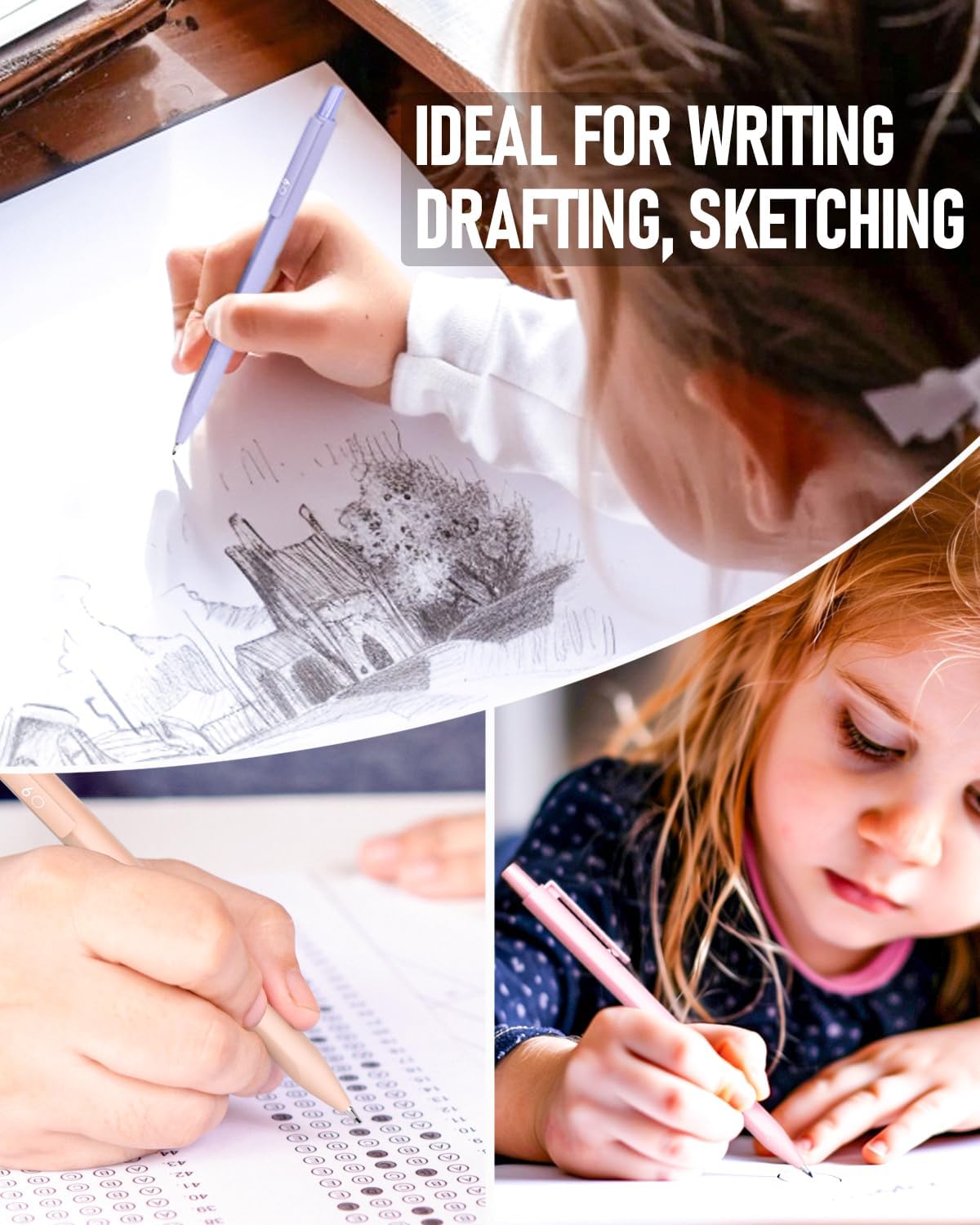 6PCS 0.5mm Mechanical Pencils Set with Case, Cute Pastel Mechanical Pencil with 240PCS HB Lead Refills, 3 Erasers, Aesthetic Back to School Supplies for Student Writing Drawing Sketching