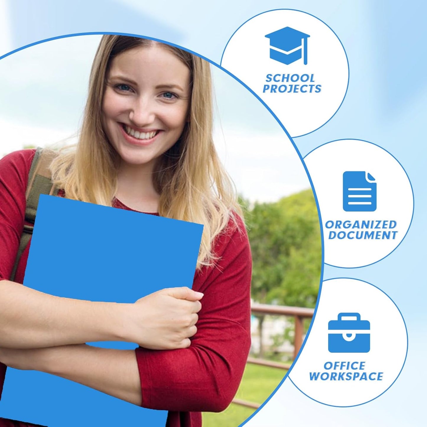 PANDRI Two Pocket Folders, 30 Pack with Prongs, Letter Size, Lightblue