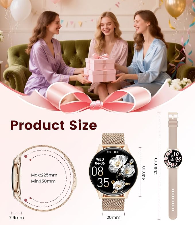Smart Watches for Women with Make/Answer Calls, 7,99 mm Ultra-Thin Elegant Fitness Tracker with 1,43'' HD AMOLED Display, IP68 Waterproof, 100+ Sports Modes, Women's Health for iOS Android, Rose Gold
