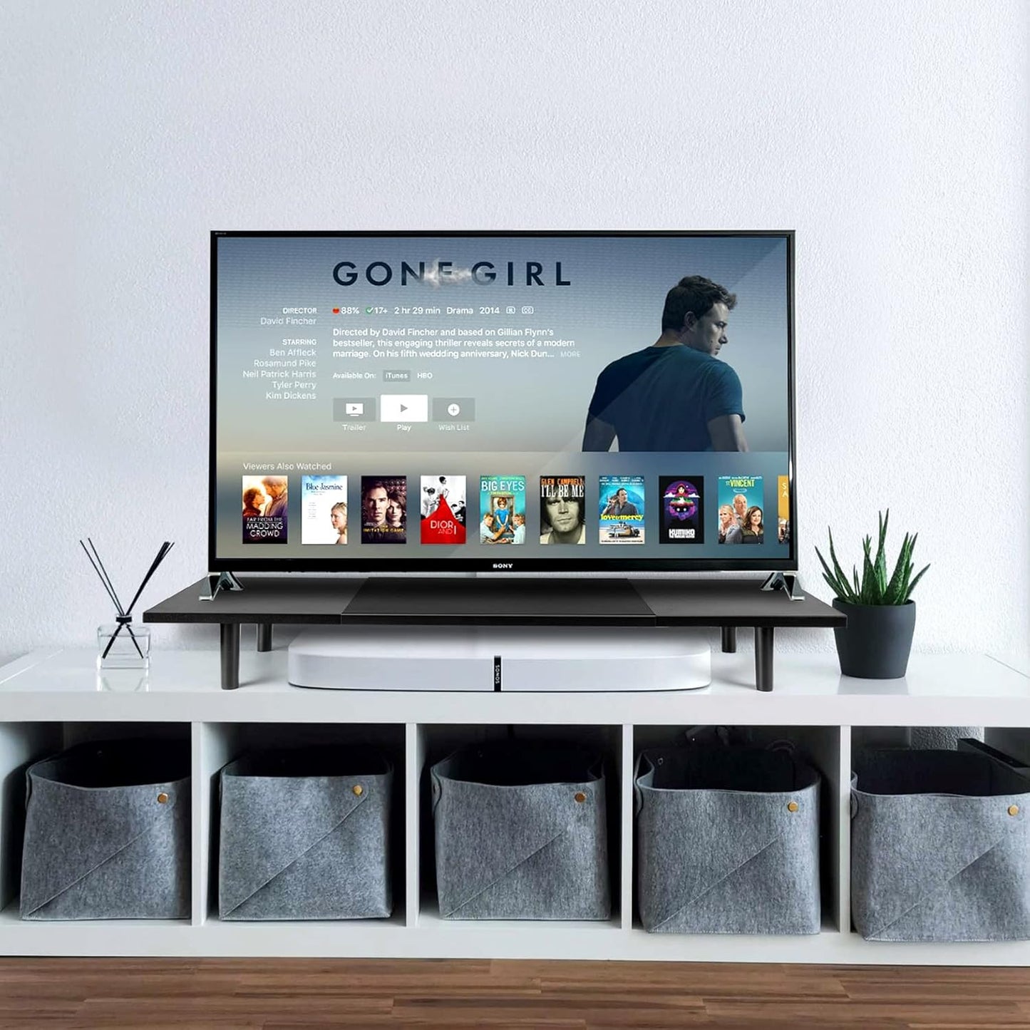 Dual-Monitor-Stand-Riser-For-Desk Adjustable Length 32-40 Inch,Large Desktop Computer Monitor Riser For 2 Screens,Desk Shelf Organizer Riser Stand For Computer/Laptop/PC/Printer/TV Black