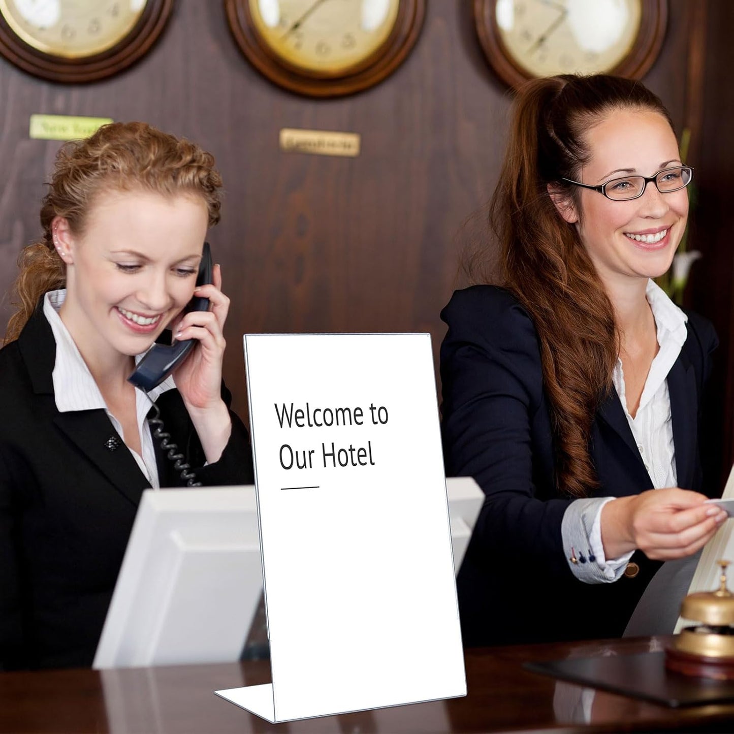 Qilery 2 Pcs 11 x 17 Inch Acrylic Sign Holder Clear Display Stand Frame Table Top Slant Back Plastic Sign Holder Flyer Document for Menu Workers Teachers Office School Desktop