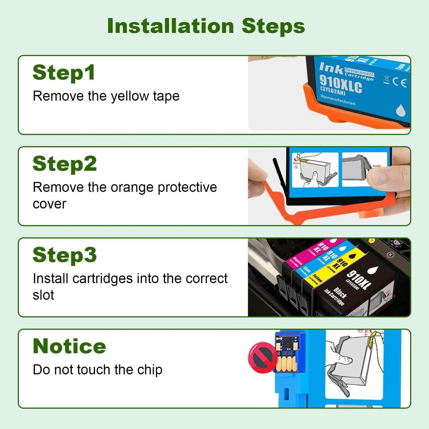 910 XL 910XL Ink Cartridges Combo Pack High Yield Replacement for HP 910XL Ink Cartridges for OfficeJet 8015e 8010 OfficeJet Pro 8025e 8020 8028e Printer (910 Ink 4-Pack)