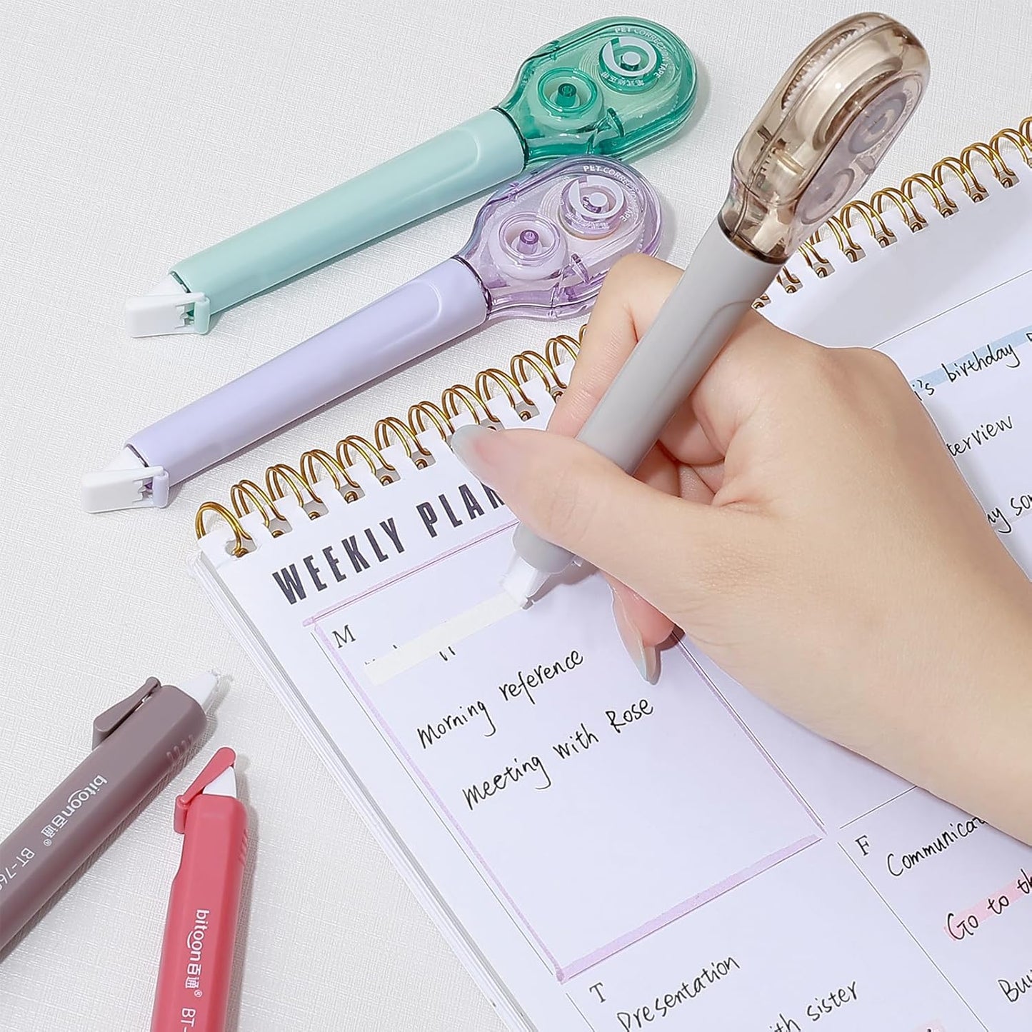 Temiary 4 Pcs White Correction Tape Pens, 6M/256" x 0.2" Smooth Pull Out Tape Pen, Easy to Use Applicator for Instant Corrections Back to School Office Supplies (Morandi)