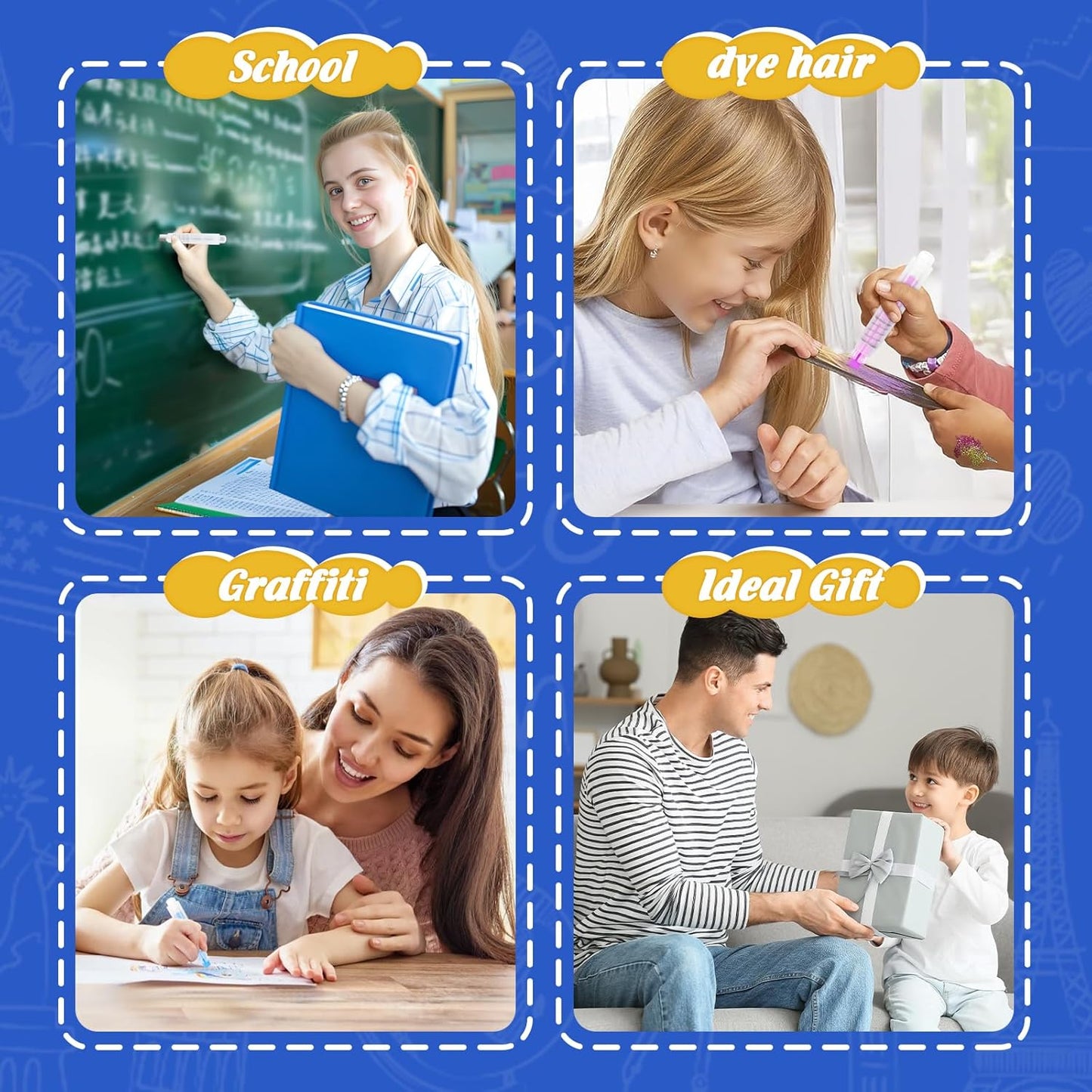 Washable Non-toxic Dustless Powerful Writing Chalk for Kids, Colored Sidewalk Chalk With Holder,Easy to wipe without leaving any marks,Tool for Blackboard, Kids Children Drawing Writing,12PCS