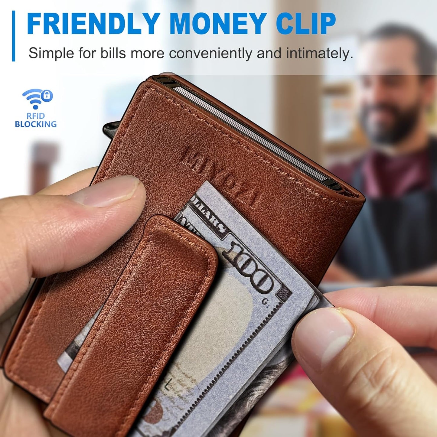 Men Wallet,with Money Clip Coins Pocket ID Window,Slim Front Pocket RFID Blocking Pop-up Card Holder 3.9"x 2.7", Gift Boxed
