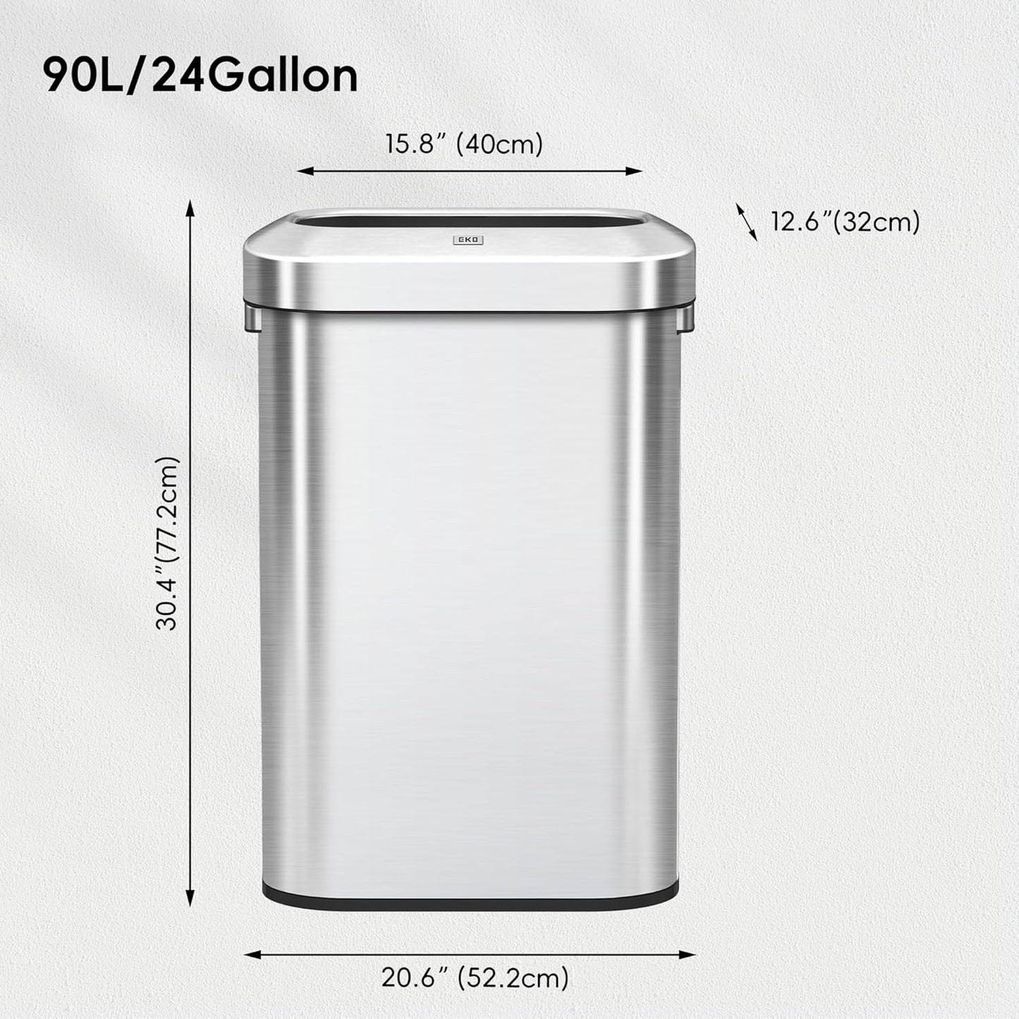 EKO Urban 24 Gallon/ 90 Liter Open Top Stainless Steel Slim Commercial Trash Can, Tall Kitchen Garbage Bin, Heavy-Duty Commercial Grade Large Trash Can for Home, Office, Hotel, Cafe, Restaurant, Dorm