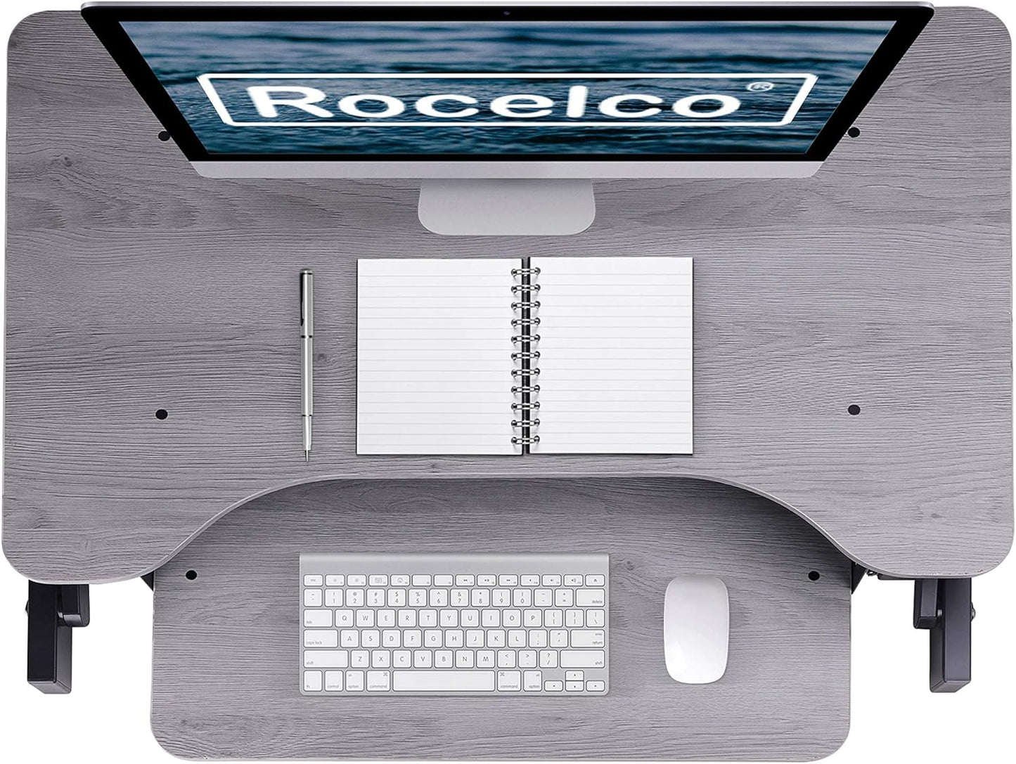Rocelco 32" Height Adjustable Standing Desk Converter - Quick Sit Stand Up Dual Monitor Riser - Gas Spring Assist Tabletop Computer Workstation - Large Retractable Keyboard Tray - Grey (R ADRG)