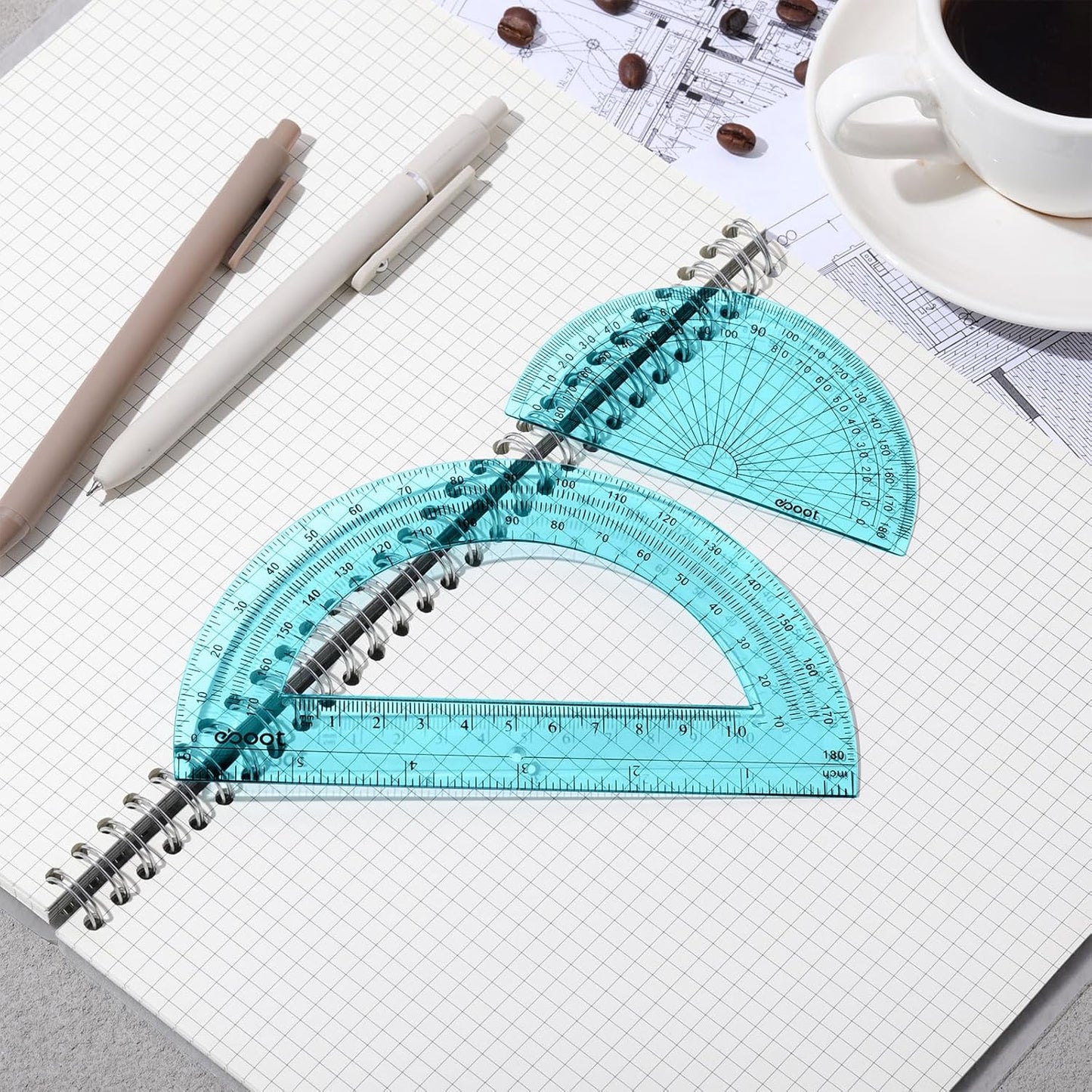 EBOOT 2 Pcs Plastic Protractor Clear 180 Degrees Transparent Protractor for Geometry, 4 Inch and 6 Inch(Blue)