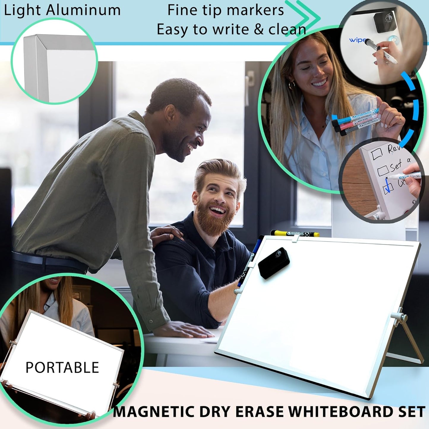 Dry Erase White Board Black Frame for Desk & Wall,12"X16" Large Magnetic Desktop Whiteboard with Stand, 8 Markers, 4 Magnets,1 Eraser, Double-Sided Portable Easel for Office, Students Memo to Do List