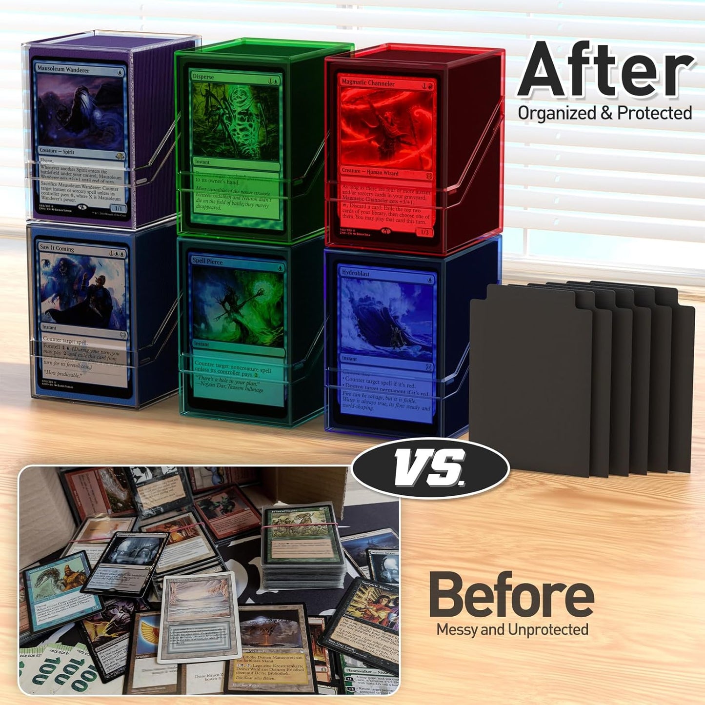 Mlikero Card Deck Cases, Acrylic Commander Deck Box Holding 100+ Sleeved Cards with Dividers, Clear Card Storage Box Fit for MTG, TCG, Sports Cards (Dark Blue)