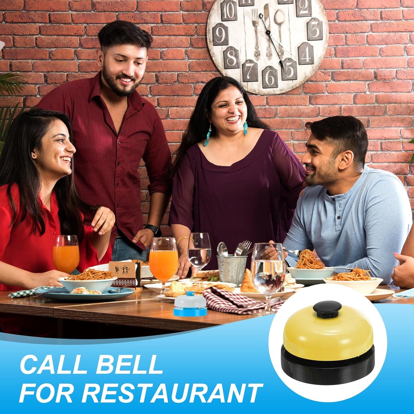 PATIKIL 4 Pcs Desk Call Bell 2.5" Dia with Metal Anti-Rust Construction Black/Yellow