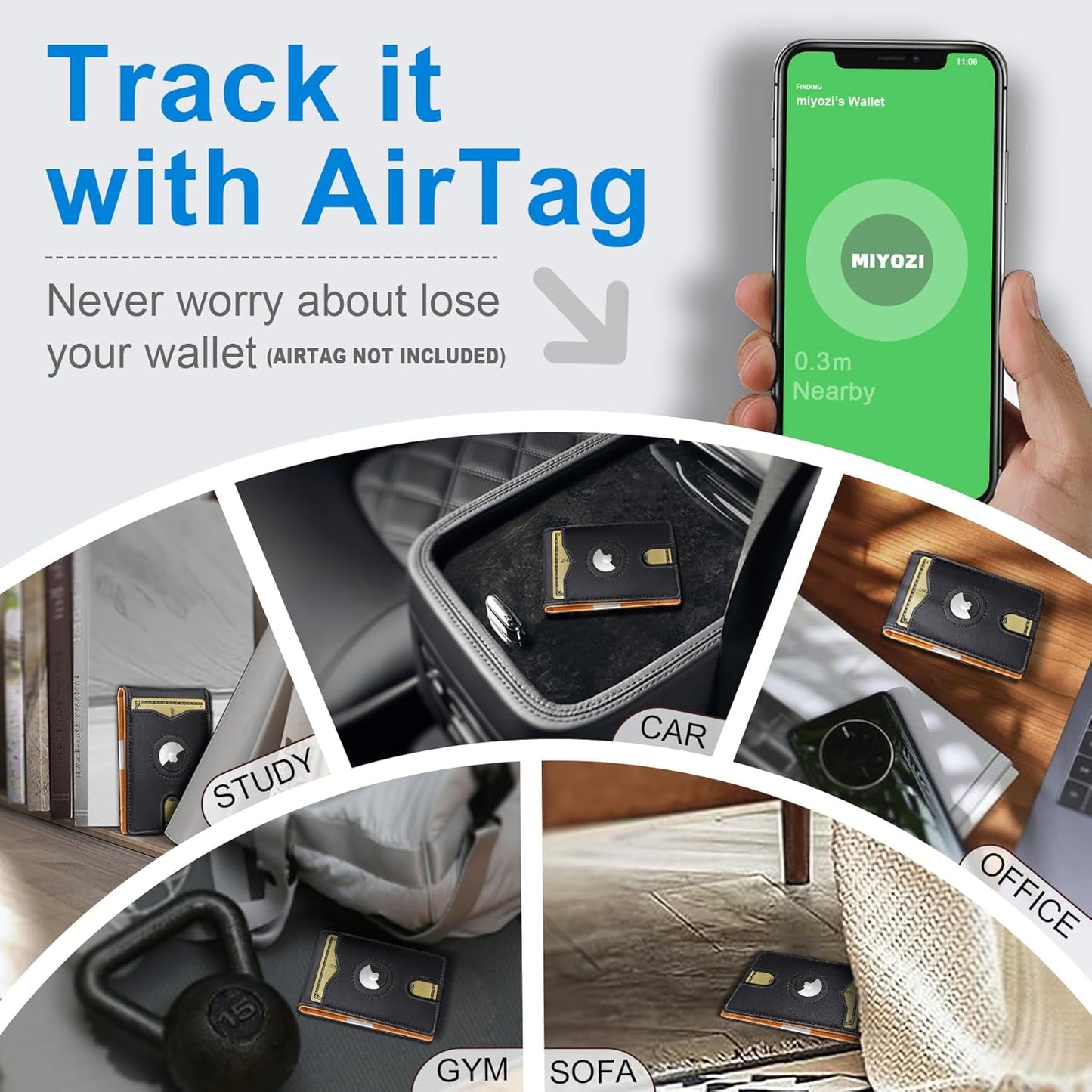 Airtag Wallet for Men,with Money Clip 11 Cards Slim Front Pocket Leather RFID Blocking Wallet with Gift Box