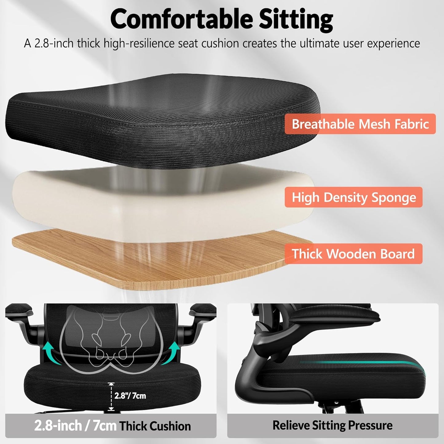 Home Office Desk Chair, Ergonomic Office Chair with Lumbar Support and Adjustable Armrests, Office Chair, Breathable Mesh Mid Back Computer Chair, Modern Comfy Desk Chair