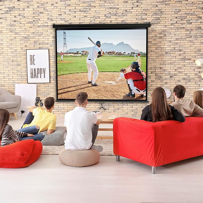 SUPER DEAL 72'' 4:3 HD Projection Screen Foldable Anti-Crease Portable Projector Movie Screen Manual Pull Down for Home Theater Presentation Education Outdoor Indoor Public Display, Black