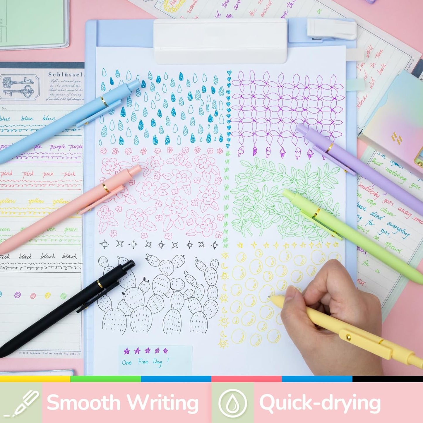 6 Pcs Color Pens for Journaling 0.5mm Fine Point Colored Gel Ink Pen, Smooth Writing Colorful Pens for Note Taking, Gift Set for Women & Men (6 Pcs Vibrant Gold)